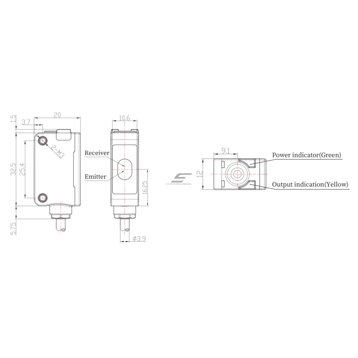 Fotoelektriline andur | TOF | 3000mm | 32,5x20x12mm | 10-30VDC | NO/NC | NPN | 2 m kaabel | ABS | infrapunalaser | IP67 1
