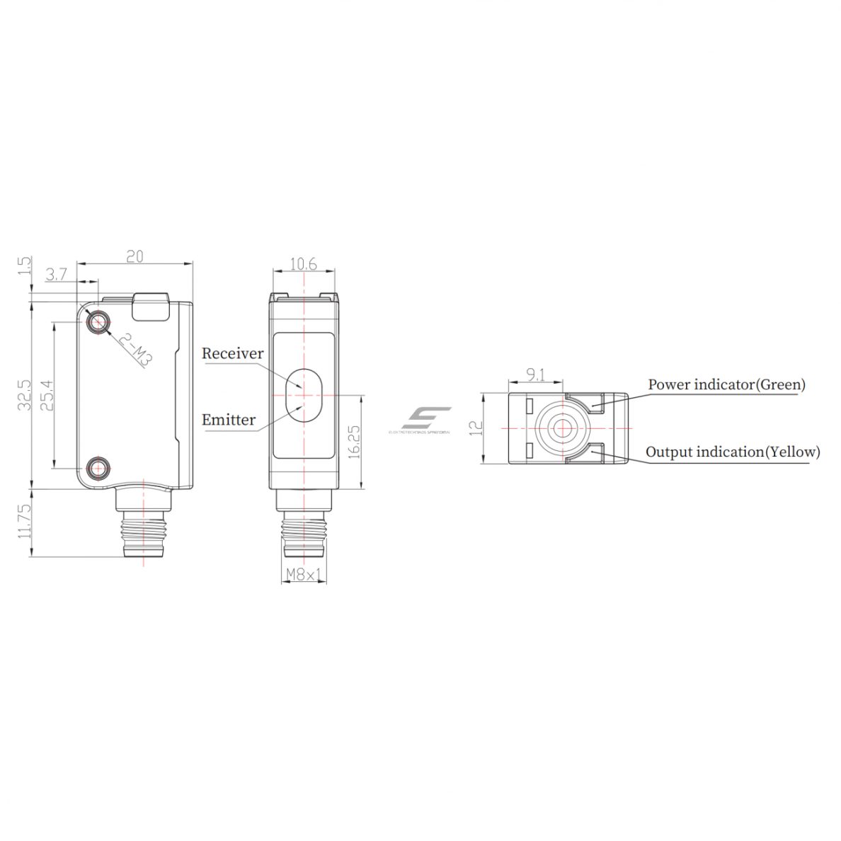 Fotoelektriline andur | TOF | 1000mm | 32,5x20x12mm | 10-30VDC | NO/NC | PNP | M8 | ABS | infrapunalaser | IP67 1 Fotoelektriline andur | TOF | 1000mm | 32,5x20x12mm | 10-30VDC | NO/NC | PNP | M8 | ABS | infrapunalaser | IP67 1