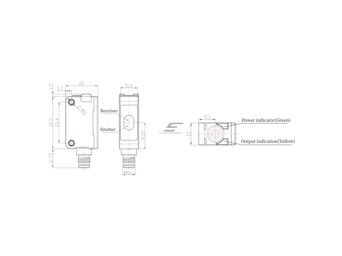 Fotoelektrinis jutiklis | TOF | 3000mm | 32,5x20x12mm | 10-30VDC | NO/NC | PNP | M8 | ABS | infraraudonųjų spindulių lazeris | IP67 1 Fotoelektrinis jutiklis | TOF | 3000mm | 32,5x20x12mm | 10-30VDC | NO/NC | PNP | M8 | ABS | infraraudonųjų spindulių lazeris | IP67 1