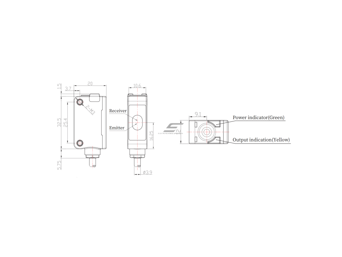 Fotoelektrinis jutiklis | TOF | 1000mm | 32,5x20x12mm | 10-30VDC | NO/NC | PNP | 2m kabelis | ABS | infraraudonųjų spindulių lazeris | IP67 1