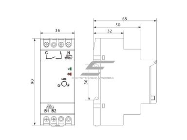 Modulinė foto relė | prieblandos jungiklis su jutikliu | 25A | 230V | 2-100 lux | DIN | IP20 | Promfactor Baltic | FRS21 | 4772151003105