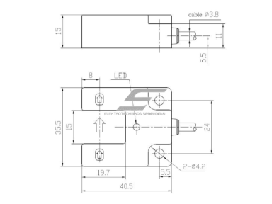 Fotoelektrinis jutiklis | nutraukiamo spindulio | U formos | šakutės tipo | 15mm | 40x35x15mm | 10-30VDC | NO | NPN | 2m kabelis | PBT | infraraudonųjų LED spindulių | IP64