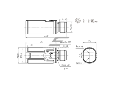 Fotoelektrinis jutiklis su fono slopinimu | 100mm | M18 | 10-30VDC | NO/NC | PNP | M12 | ABS | raudonos šviesos spindulių | IP67