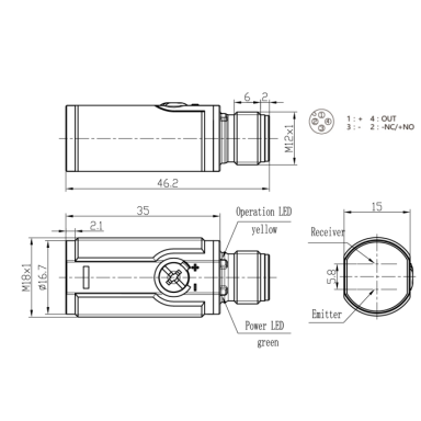 Fotoelektriline difuusandur | polariseeritud | 3000 mm | M18 | 10-30VDC | NO/NC | PNP | M12 | ABS | punane valguskiir | IP67 Fotoelektriline difuusandur | polariseeritud | 3000 mm | M18 | 10-30VDC | NO/NC | PNP | M12 | ABS | punane valguskiir | IP67