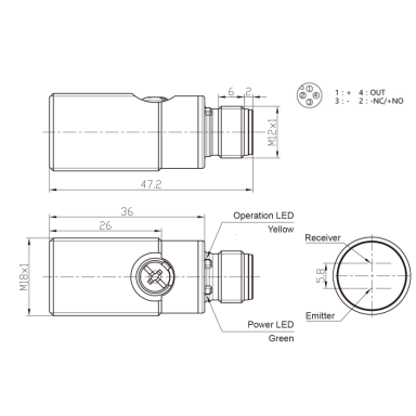 Fotoelektriline andur | polariseeritud | läbipaistvate objektide tuvastamiseks | 2000mm | M18 | 10-30VDC | NO/NC | PNP | M12 | nikli-vase korpus | punase valguse kiir | IP67 Fotoelektriline andur | polariseeritud | läbipaistvate objektide tuvastamiseks | 2000mm | M18 | 10-30VDC | NO/NC | PNP | M12 | nikli-vase korpus | punase valguse kiir | IP67