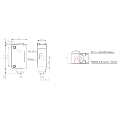 Fotoelektriskais sensors | TOF | 3000mm | 32,5x20x12mm | 10-30VDC | NO/NC | PNP | 2 m kabelis | ABS | infrasarkanais lāzers | IP67 Fotoelektriskais sensors | TOF | 3000mm | 32,5x20x12mm | 10-30VDC | NO/NC | PNP | 2 m kabelis | ABS | infrasarkanais lāzers | IP67