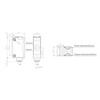 Fotoelektriskais sensors | TOF | 1000mm | 32,5x20x12mm | 10-30VDC | NO/NC | PNP | 2 m kabelis | ABS | infrasarkanais lāzers | IP67 Fotoelektriskais sensors | TOF | 1000mm | 32,5x20x12mm | 10-30VDC | NO/NC | PNP | 2 m kabelis | ABS | infrasarkanais lāzers | IP67