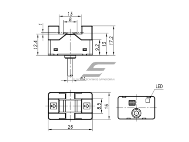 Fotoelektrinis jutiklis | nutraukiamo spindulio | skysčių aptikimui | U formos | šakutės tipo | 6-13mm | 16x17,2x26mm | 10-30VDC | NO/NC | NPN | 2m kabelis | PBT | infraraudonųjų spindulių | IP50 1