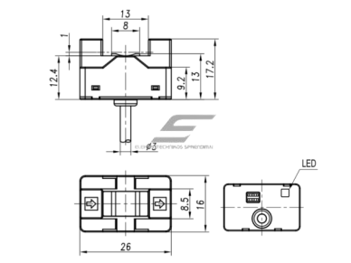 Fotoelektrinis jutiklis | nutraukiamo spindulio | skysčių aptikimui | U formos | šakutės tipo | 6-13mm | 16x17,2x26mm | 10-30VDC | NO/NC | PNP | 2m kabelis | PBT | infraraudonųjų spindulių | IP50 1