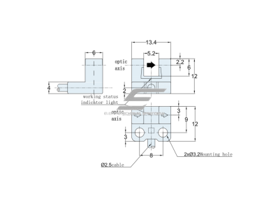 Fotoelektrinis jutiklis | nutraukiamo spindulio | U formos | šakutės tipo | 5mm | 13,4x12,6mm | 5-24VDC | NO/NC | NPN | 1m kabelis | PP | infraraudonųjų LED spindulių | IP65 2