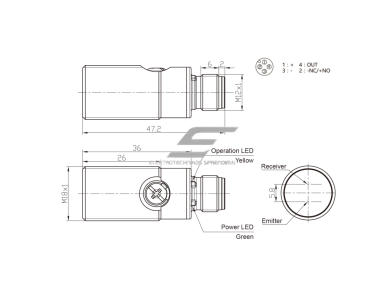 Fotoelektrinis jutiklis | poliarizuotas | skaidrių objektų aptikimui | 2000mm | M18 | 10-30VDC | NO/NC | PNP | M12 | nikelio-vario korpusas | raudonos šviesos spindulių | IP67 1 Fotoelektrinis jutiklis | poliarizuotas | skaidrių objektų aptikimui | 2000mm | M18 | 10-30VDC | NO/NC | PNP | M12 | nikelio-vario korpusas | raudonos šviesos spindulių | IP67 1