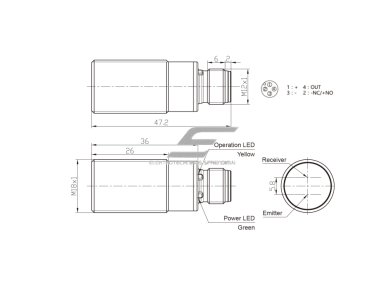 Fotoelektrinis jutiklis su fono slopinimu | 100mm | M18 | 10-30VDC | NO/NC | NPN | M12 | nikelio-vario korpusas | raudonos šviesos spindulių | IP67 1