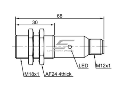 Fotoelektrinis retroreflektinis jutiklis | 3000mm | M18 | 10-30VDC | NO+NC | PNP | M12 | nikelio-vario korpusas | infraraudonųjų LED spindulių | IP67 1 Fotoelektrinis retroreflektinis jutiklis | 3000mm | M18 | 10-30VDC | NO+NC | PNP | M12 | nikelio-vario korpusas | infraraudonųjų LED spindulių | IP67 1