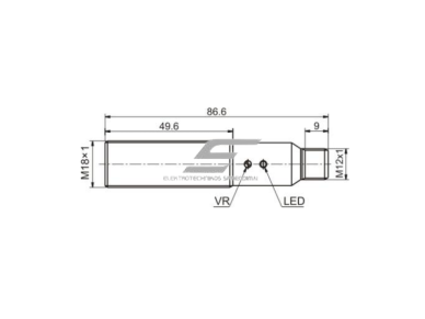 Fotoelektrinis jutiklis su fono slopinimu | 100mm | M18 | 10-30VDC | NO+NC | PNP | M12 | nikelio-vario korpusas | raudonų LED spindulių | IP67 1
