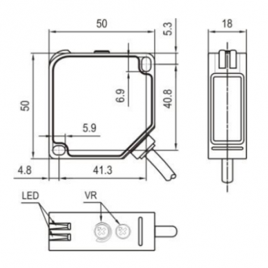 Czujnik fotoelektryczny dyfuzyjny | 300mm | 50x50x18mm | 24-240VAC/DC | kabel 2m | ABS | wiązka podczerwieni LED | IP67 1 Czujnik fotoelektryczny dyfuzyjny | 300mm | 50x50x18mm | 24-240VAC/DC | kabel 2m | ABS | wiązka podczerwieni LED | IP67 1
