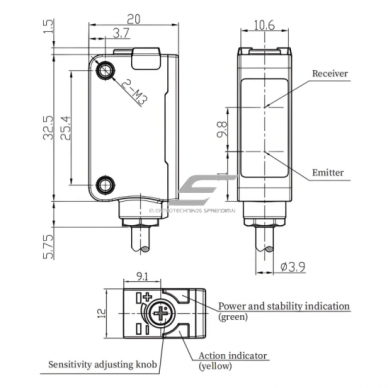 Fotoelektriskais difūzais sensors | 300mm | 32,5x20x12mm | 10-30VDC | NO/NC | PNP | 2m kabelis | ABS | sarkanās gaismas stars | IP67 1 Fotoelektriskais difūzais sensors | 300mm | 32,5x20x12mm | 10-30VDC | NO/NC | PNP | 2m kabelis | ABS | sarkanās gaismas stars | IP67 1