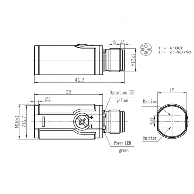 Fotoelektriline difuusandur | 400mm | M18 | 10-30VDC | NO/NC | PNP | M12 | ABS | IP67 1 Fotoelektriline difuusandur | 400mm | M18 | 10-30VDC | NO/NC | PNP | M12 | ABS | IP67 1