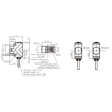 Czujnik fotoelektryczny | Typ z przerwanym promieniem | Nadajnik + odbiornik | 20m | M8 | 10-30VDC | NO/NC | NPN | Kabel 2m | ABS | podczerwony promień LED | IP67 1 Czujnik fotoelektryczny | Typ z przerwanym promieniem | Nadajnik + odbiornik | 20m | M8 | 10-30VDC | NO/NC | NPN | Kabel 2m | ABS | podczerwony promień LED | IP67 1