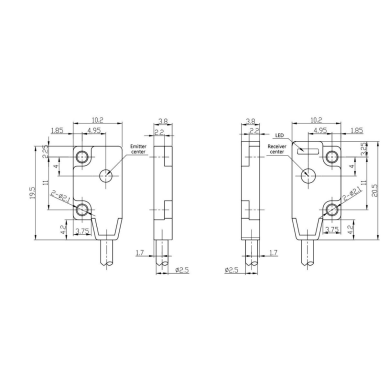 Photoelectric sensor | Through-beam type | Transmitter + receiver | 500mm | 19,5x10,2x3,8mm | 10-30VDC | NO | PNP | 2m cable | PBT | red beam | IP65 1 Photoelectric sensor | Through-beam type | Transmitter + receiver | 500mm | 19,5x10,2x3,8mm | 10-30VDC | NO | PNP | 2m cable | PBT | red beam | IP65 1