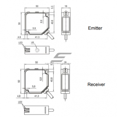Photoelectric sensor | Through-beam type | Transmitter + receiver | 60m | 50x50x18mm | 24-240VAC/DC | 2m cable | ABS | infrared LED | IP67 1 Photoelectric sensor | Through-beam type | Transmitter + receiver | 60m | 50x50x18mm | 24-240VAC/DC | 2m cable | ABS | infrared LED | IP67 1