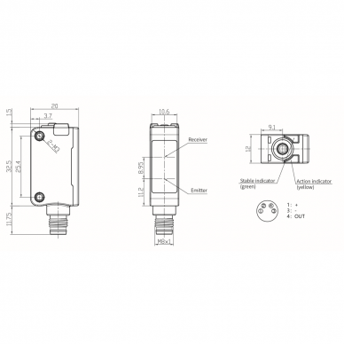 Fotoelektriline andur | polariseeritud | 3000mm | 32,5x20x12mm | 10-30VDC | NO/NC | NPN | M8 | ABS | punane valguskiir | IP67 1 Fotoelektriline andur | polariseeritud | 3000mm | 32,5x20x12mm | 10-30VDC | NO/NC | NPN | M8 | ABS | punane valguskiir | IP67 1