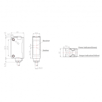 Photoelectric sensor | TOF | 600mm | 32,5x20x12mm | 10-30VDC | NO/NC | NPN | 2 m cable | ABS | infrared laser | IP67 1 Photoelectric sensor | TOF | 600mm | 32,5x20x12mm | 10-30VDC | NO/NC | NPN | 2 m cable | ABS | infrared laser | IP67 1