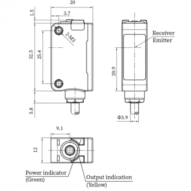 Fotoelektriskais sensors | polarizēts | caurspīdīgu objektu noteikšanai | 500mm | 32,5x20x12mm | 10-30VDC | NO/NC | NPN | 2m kabelis | ABS | zilas gaismas stars | IP67 1 Fotoelektriskais sensors | polarizēts | caurspīdīgu objektu noteikšanai | 500mm | 32,5x20x12mm | 10-30VDC | NO/NC | NPN | 2m kabelis | ABS | zilas gaismas stars | IP67 1
