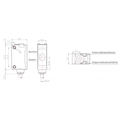 Photoelectric sensor | TOF | 3000mm | 32,5x20x12mm | 10-30VDC | NO/NC | PNP | 2 m cable | ABS | infrared laser | IP67 1 Photoelectric sensor | TOF | 3000mm | 32,5x20x12mm | 10-30VDC | NO/NC | PNP | 2 m cable | ABS | infrared laser | IP67 1