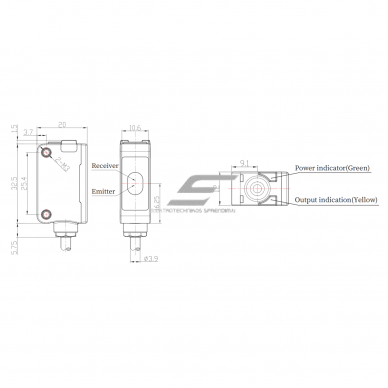 Fotoelektriline andur | TOF | 3000mm | 32,5x20x12mm | 10-30VDC | NO/NC | NPN | 2 m kaabel | ABS | infrapunalaser | IP67 1