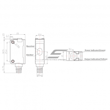 Fotoelektriline andur | TOF | 1000mm | 32,5x20x12mm | 10-30VDC | NO/NC | PNP | M8 | ABS | infrapunalaser | IP67 1