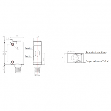 Photoelectric sensor | TOF | 3000mm | 32,5x20x12mm | 10-30VDC | NO/NC | NPN | M8 | ABS | infrared laser | IP67 1
