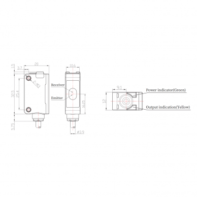 Fotoelektriline andur | TOF | 1000mm | 32,5x20x12mm | 10-30VDC | NO/NC | PNP | 2 m kaabel | ABS | infrapunalaser | IP67 1 Fotoelektriline andur | TOF | 1000mm | 32,5x20x12mm | 10-30VDC | NO/NC | PNP | 2 m kaabel | ABS | infrapunalaser | IP67 1