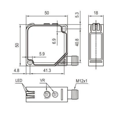 Photoelectric diffuse sensor | 300mm | 50x50x18mm | 10-30VDC | NO/NC | NPN+PNP | M12 | ABS | infrared LED | IP67 1