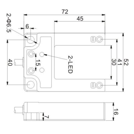 Fotoelektriline andur | Katkestatud kiire tüüp | U-kujuline | 30mm | 72x52x16mm | 10-30VDC | NO/NC | NPN | 2m kaabel | alumiiniumkorpus | Infrapuna LED kiir | IP60 1