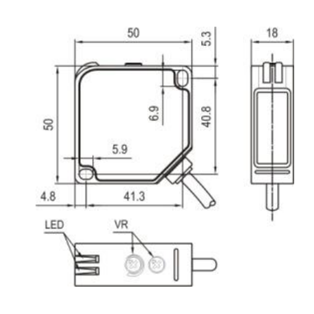 Czujnik fotoelektryczny dyfuzyjny | 2000mm | 50x50x18mm | 10–30VDC | NO/NC | NPN+PNP | kabel 2m | ABS | wiązka podczerwieni LED | IP67 1