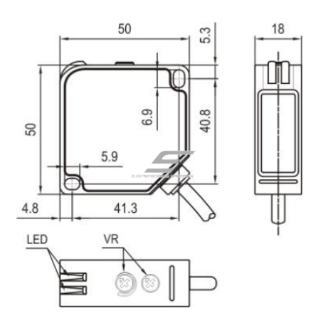 Photoelectric diffuse sensor | 2000mm | 50x50x18mm | 24-240VAC/DC | 2m cable | ABS | infrared LED | IP67 1 Photoelectric diffuse sensor | 2000mm | 50x50x18mm | 24-240VAC/DC | 2m cable | ABS | infrared LED | IP67 1