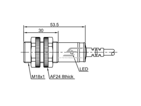 Fotoelektrinis retroreflektinis jutiklis | 3000mm | M18 | 10-30VDC | NO | NPN | 2m kabelis | PBT korpusas | infraraudonųjų LED spindulių | IP67 1 Fotoelektrinis retroreflektinis jutiklis | 3000mm | M18 | 10-30VDC | NO | NPN | 2m kabelis | PBT korpusas | infraraudonųjų LED spindulių | IP67 1