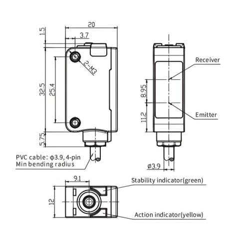Fotoelektriskais sensors | polarizēts | 1000mm | 32,5x20x12mm | 10-30VDC | NO/NC | NPN | 2m kabelis | ABS | sarkanas gaismas stars | IP67 1 Fotoelektriskais sensors | polarizēts | 1000mm | 32,5x20x12mm | 10-30VDC | NO/NC | NPN | 2m kabelis | ABS | sarkanas gaismas stars | IP67 1
