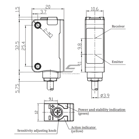 Fotoelektriline difuusandur | 300mm | 32,5x20x12mm | 10-30VDC | NO/NC | NPN | 2m kaabel | ABS | punase valguse kiir | IP67 1 Fotoelektriline difuusandur | 300mm | 32,5x20x12mm | 10-30VDC | NO/NC | NPN | 2m kaabel | ABS | punase valguse kiir | IP67 1