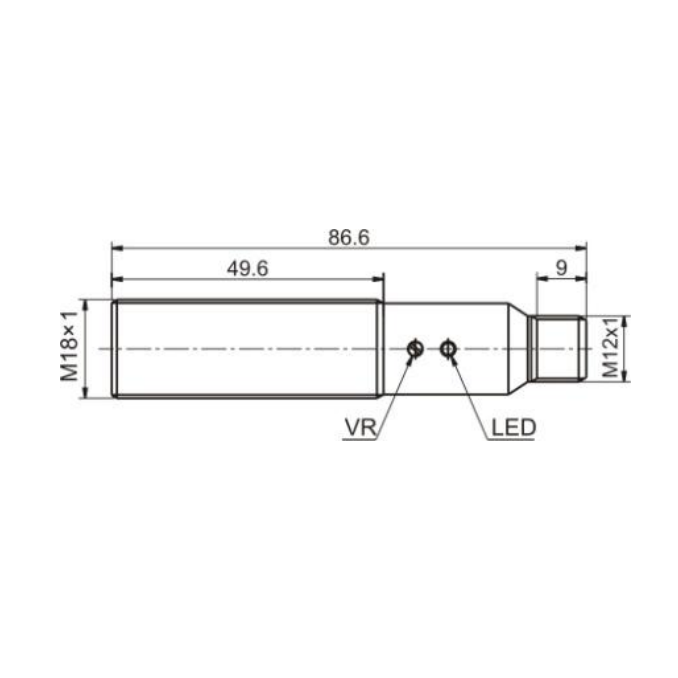 Czujnik fotoelektryczny z tłumieniem tła | 100 mm | M18 | 10–30VDC | NO+NC | PNP | M12 | obudowa niklowo-miedziana | czerwone światło LED | IP67 1