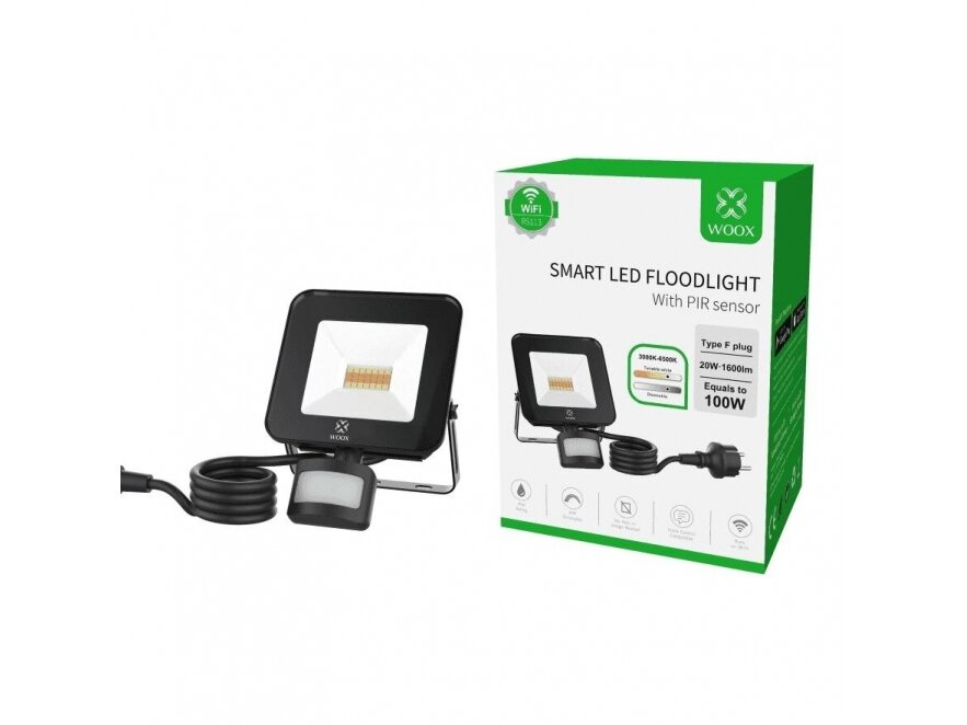 Išmanus LED prožektorius su PIR judesio jutikliu | davikliu | 20W | 230VAC | 2700K-6500K | 1600lm | CCT | su 1,5m kabeliu | IP44 | Wi-Fi | TUYA | Smart Life | WOOX | R5113 3