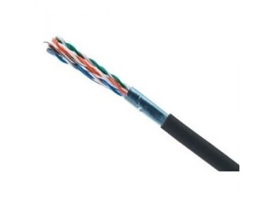FTP Kabelis | CAT5e | 4x2x0,5 | ekranuotas | varinis | viengyslis | atsparus UV | lauko sąlygoms | 1m | juodas