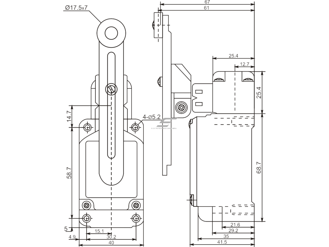 Mechaninis galinės padėties (galinukas) jungiklis su ratuku | 1NO+1NC | IP67 | metalinis | FLS 15M33 | Promfactor Baltic | FLS15M3367 | 4779040159356 1