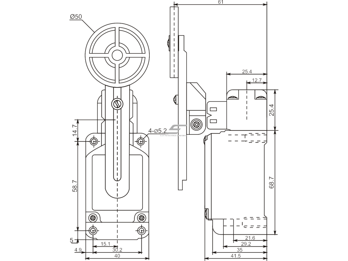 Mechaninis galinės padėties (galinukas) jungiklis su ratuku | 1NO+1NC | IP67 | metalinis | FLS 15M322 | Promfactor Baltic | FLS15M32267 | 4772151002566 1