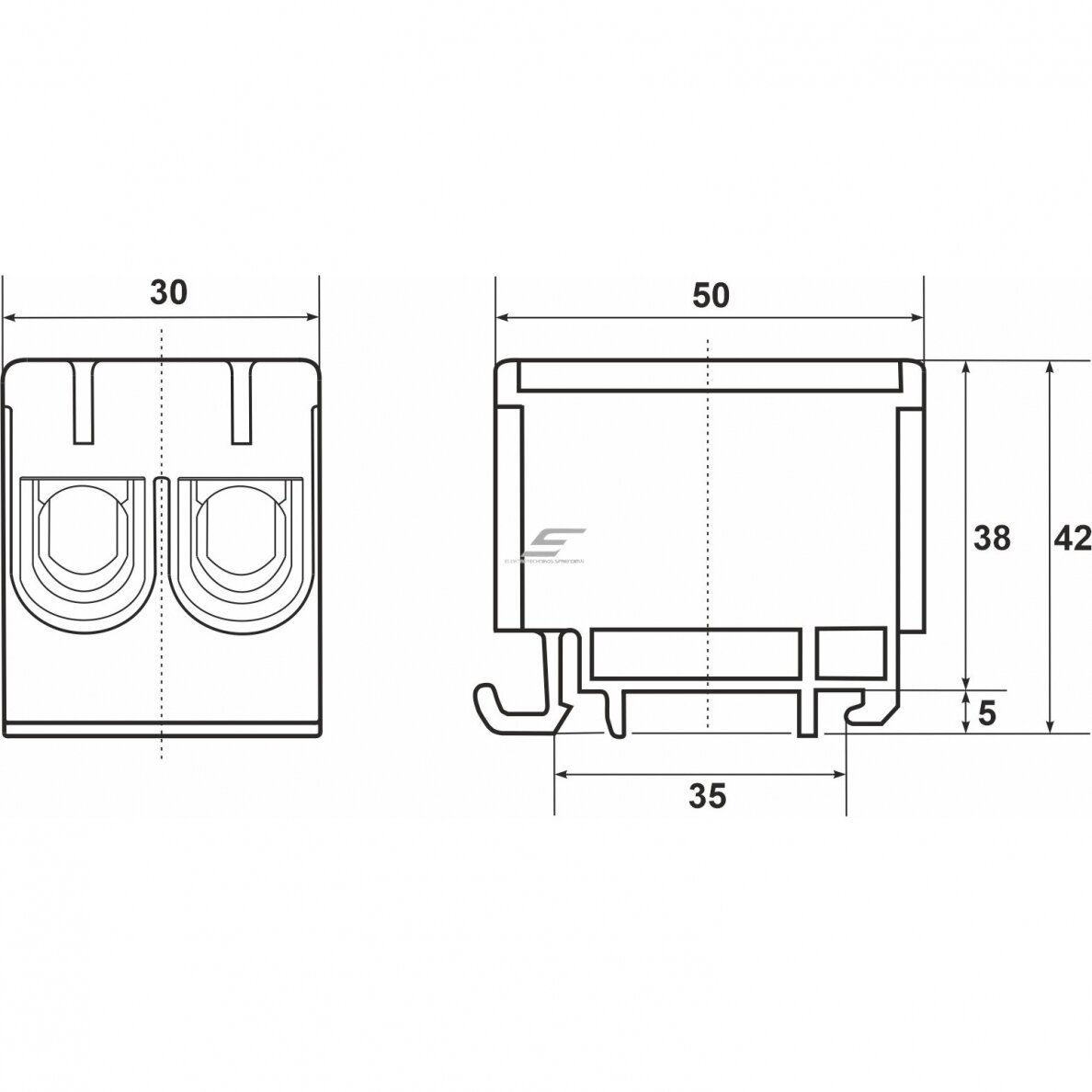Võimsuse klemm | juhtmete ühendamiseks | Cu/Al: 160/145A | Cu/Al: 2x2.5-50/6-50mm² | DIN | Hall | Promfactor Baltic FT1050F2 1