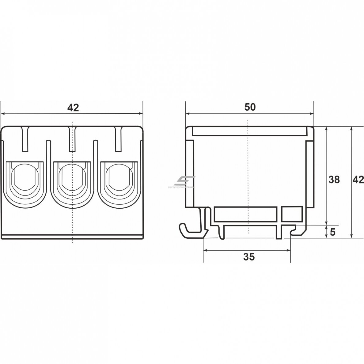 Power terminal | for wire connection | Cu/Al: 160/145A | Al/Cu: 3x2.5-50/6-50mm² | DIN | blue | Promfactor Baltic FT1050N3 1