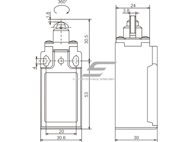 Mechaninis galinės padėties (galinukas) jungiklis su ratuku | 1NO+1NC | IP65 | plastikinis | FLS 15M21Р | Promfactor Baltic | FLS15M21P65 | 4779040159264 Mechaninis galinės padėties (galinukas) jungiklis su ratuku | 1NO+1NC | IP65 | plastikinis | FLS 15M21Р | Promfactor Baltic | FLS15M21P65 | 4779040159264