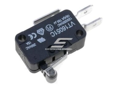 Galinės padėties mikrojungiklis su svirtele | NA+NC | 27.8x10.3x18.8mm | 6.3mm | VT16061C Galinės padėties mikrojungiklis su svirtele | NA+NC | 27.8x10.3x18.8mm | 6.3mm | VT16061C