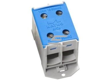 Galios paskirstymo gnybtas | laidų | kabelių pajungimui | Al/Cu: 2x16-95mm² | ant DIN | mėlynas | KATKO | KL 2x95 Galios paskirstymo gnybtas | laidų | kabelių pajungimui | Al/Cu: 2x16-95mm² | ant DIN | mėlynas | KATKO | KL 2x95