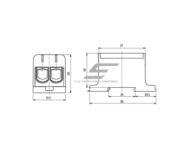 Galios gnybtai 2x35-150mm² kabelių -laidų pajungimui, komunikacijai į paskirstymo skydelį ant DIN bėgelio Galios gnybtai 2x35-150mm² kabelių -laidų pajungimui, komunikacijai į paskirstymo skydelį ant DIN bėgelio